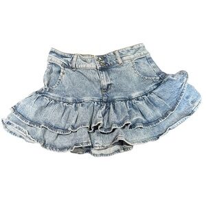Y2K Ruffle Denim Mini Skirt Women’s High Waist Layered Jean
